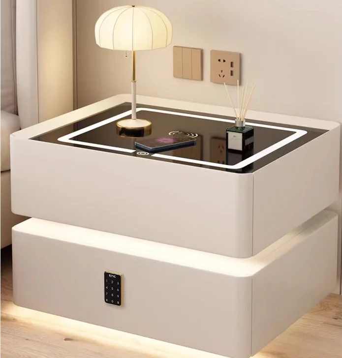 منضدة ذكية جديدة أثاث غرفة نوم من الخشب الصلب متعددة الوظائف شحن لاسلكي طاولة بجانب السرير حديثة #2