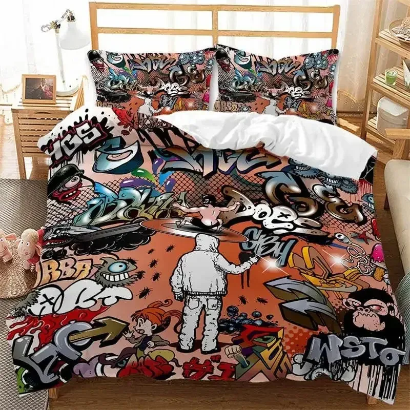Graffiti Hip Hop Street Culture 3D NEW Duvet Cover Pillowcase Bedding Set Adult Boy Girl Bedroom Decoration Single Double Large