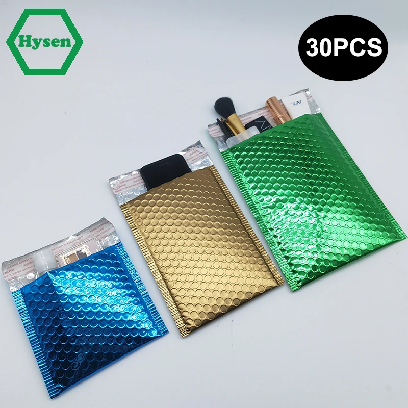 Hysen Self-Adhesive Bubble Mailer Sacos, Envio Sacos De Embalagem, Adequado Para Mercadorias Frágeis, Azul Champanhe Dourado e Verde, 30PCs, Atacado