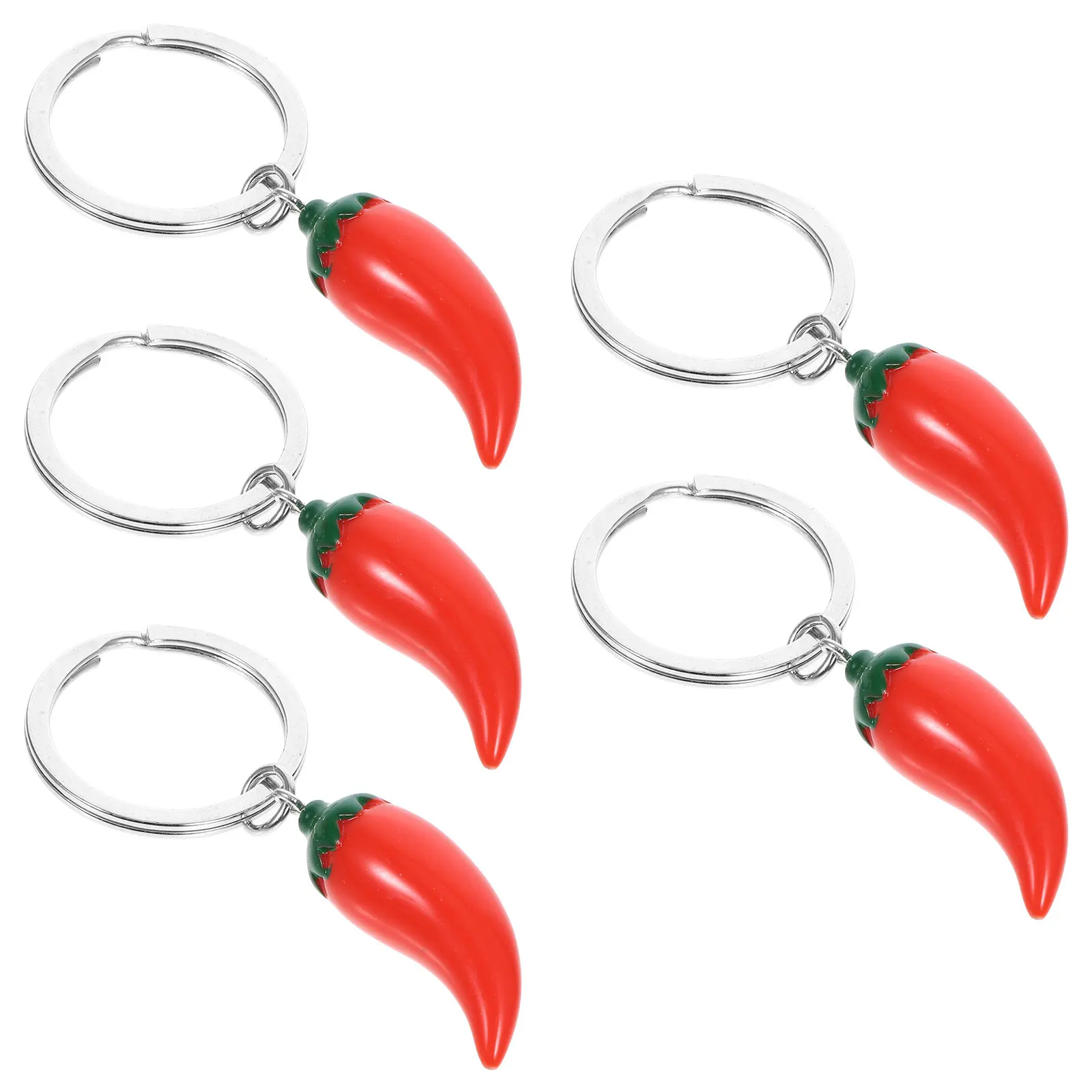 5Pcs Chili Pepper Keychain Set – Alloy Simulation Red Pepper Pendant Key Holder, Decorative Party Favor Ornaments