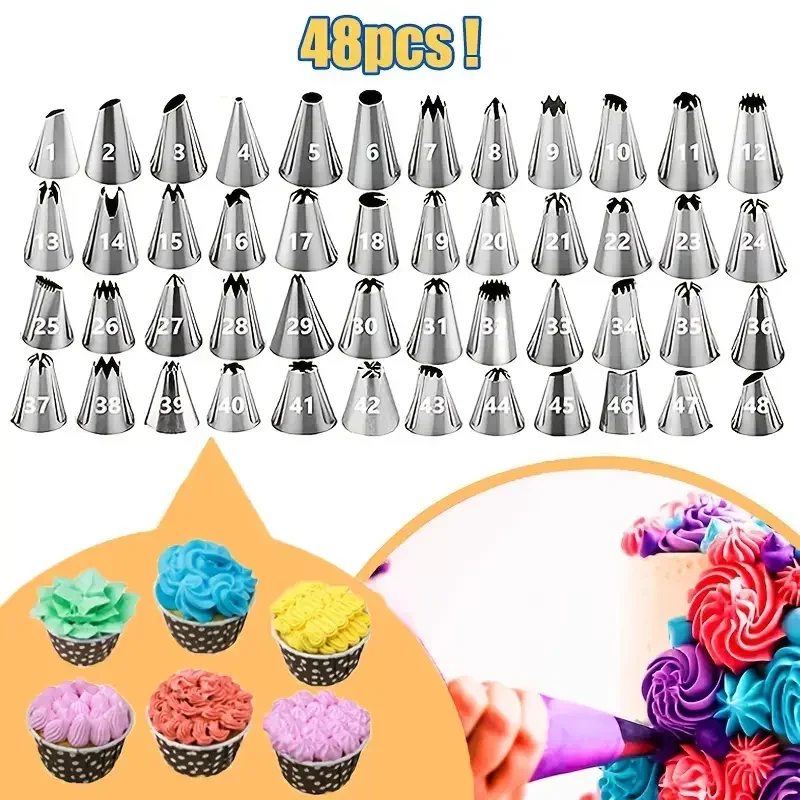 3-50pcs Stainless Steel Piping Nozzles Cream Nozzles Cupcake Pastry Confectionery Accessories Cake Decorating Tools