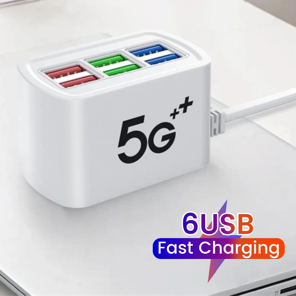 6 in 1 Multiport USB Mobile Phone Fast Charger Adapter EU/US/UK Plug Power Electric Socket HUB Splitter For iPhone Xiaomi Huawei