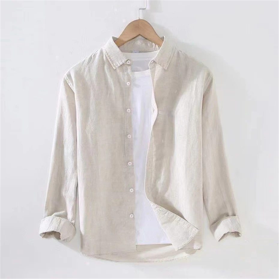Summer Cotton Linen Shirts Men Harajuku Long Sleeve Shirt for Men Vintage Thin Loose Casual Shirt Coats Japan Style Blouse Male