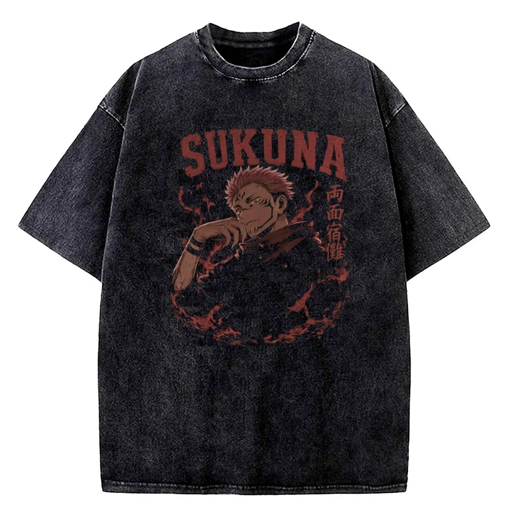 Jujutsu Kaisen Vintage Washed cotton tshirt men anime Grunge Punk Pop Culture Trendy t-shirt Vintage 80s kawaii University 2000s