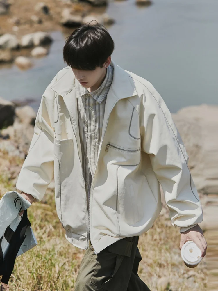 

Leather Jaet Men's Sli American Biker Clothes Outerwear Autumn New Arrival Zipper Decoration Stand Fit Long Sve