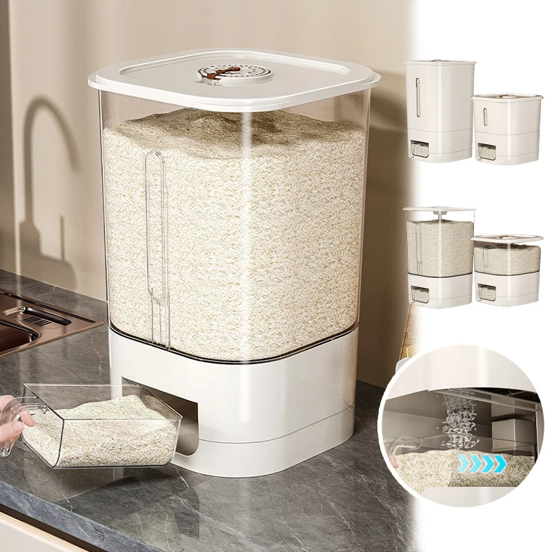 

Premium Automatic Rice Dispenser 6/11KG Large Capacity Food Grade Insect Moisture Proof Rice Storage for Kitchen Grain Storage