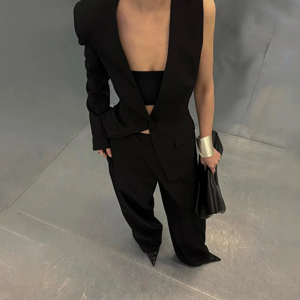 

Women's suit 2025 spring and summer new street irregular top high waist wide leg pants two-piece suit-GZXX896