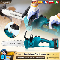 Podofo 12 Inch Brushless Electric Chainsaw Cordless Rechargeable Woodworking Garden Pruning Saw Power Tool For Makita Battery