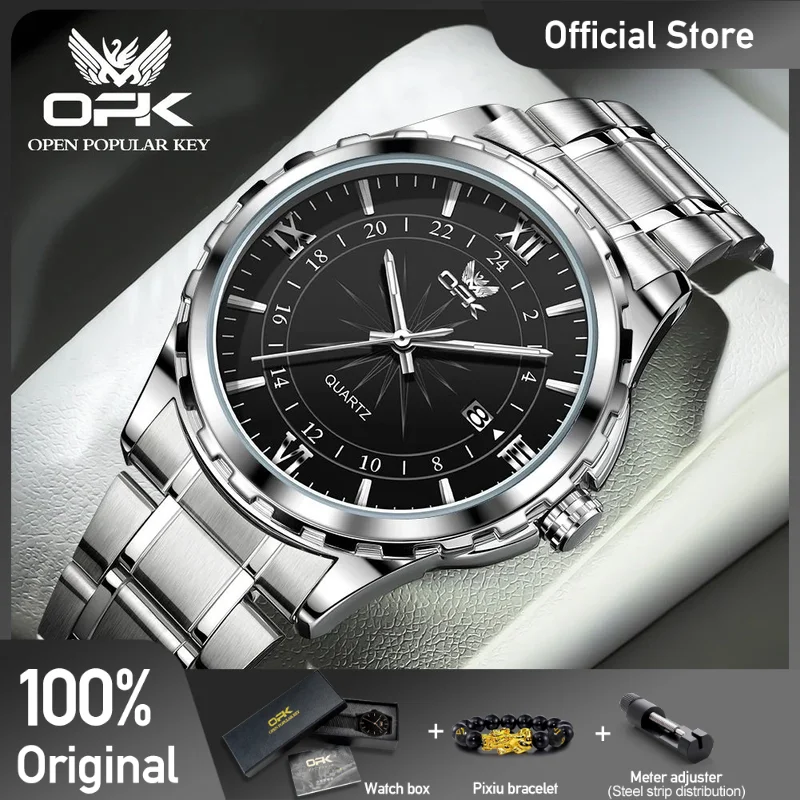 OPK 6003 Mens Watch Original Fashion Quartz Wristwatch Waterproof Luminous Watches For Men Chronograph Date Reloj Hombre