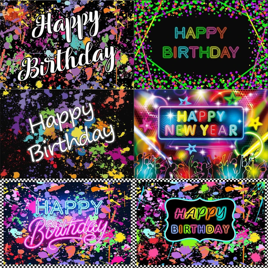 Photography Backdrop Neon Glow In The Dark Confetti Dots Happy Birthday Party Banner Background Let’s Glow Dance Photo Booth