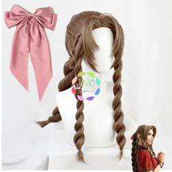 FF VII 7 Phiên Bản Làm Lại Aerith Gainsborough Nâu Bện Dài Cosplay Chịu Nhiệt Tóc Tổng Hợp Halloween + Tặng Bộ Tóc Giả Bộ Đội