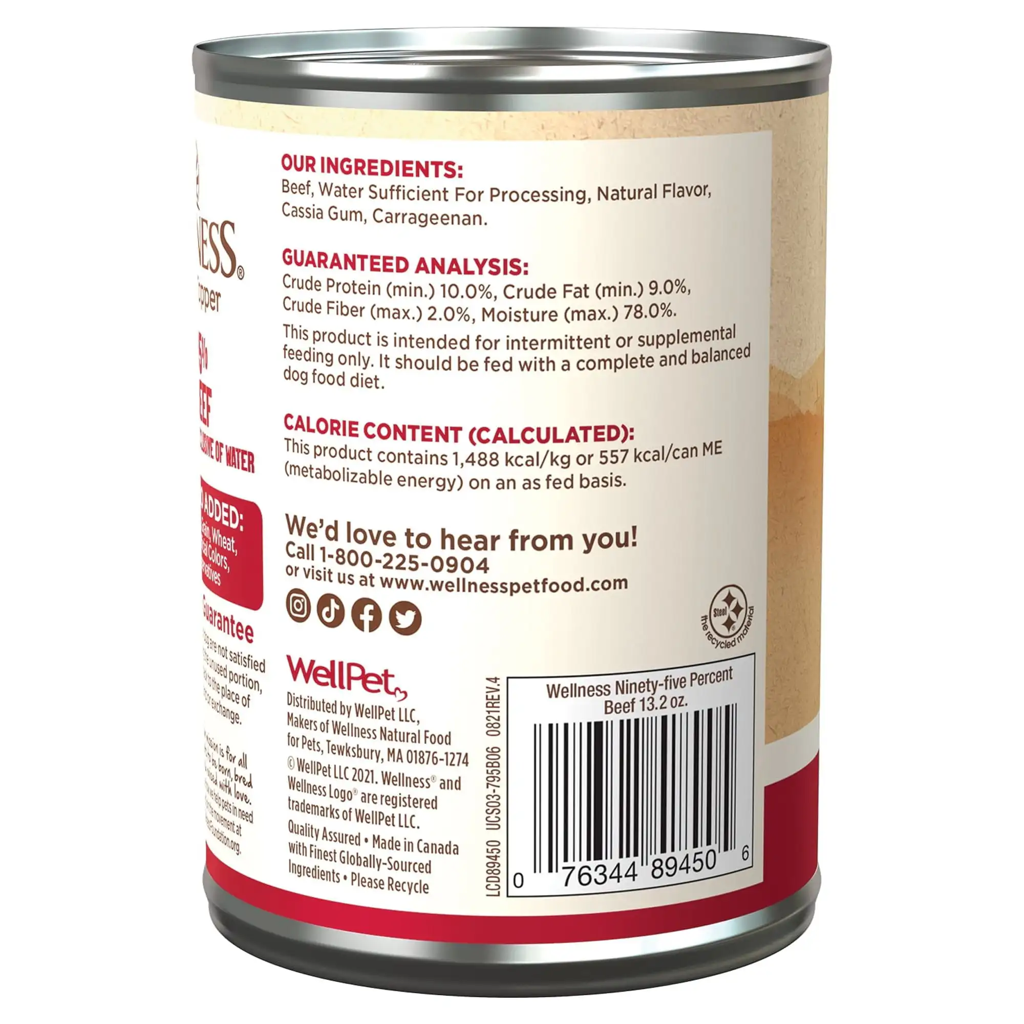Wellness Cibo per cani in scatola naturale al 95% di manzo umido senza cereali, lattina da 13,2 once (confezione da 12)