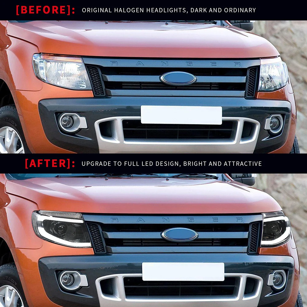 CAR LED HEADLAMPS ASSEMBLY FIT FOR RANGER T6 2012 2013 2014 AUTO PICKUP MODIFIED HEADLIGHTS TURN SIGNAL HEAD LIGHT ACCESSORIES