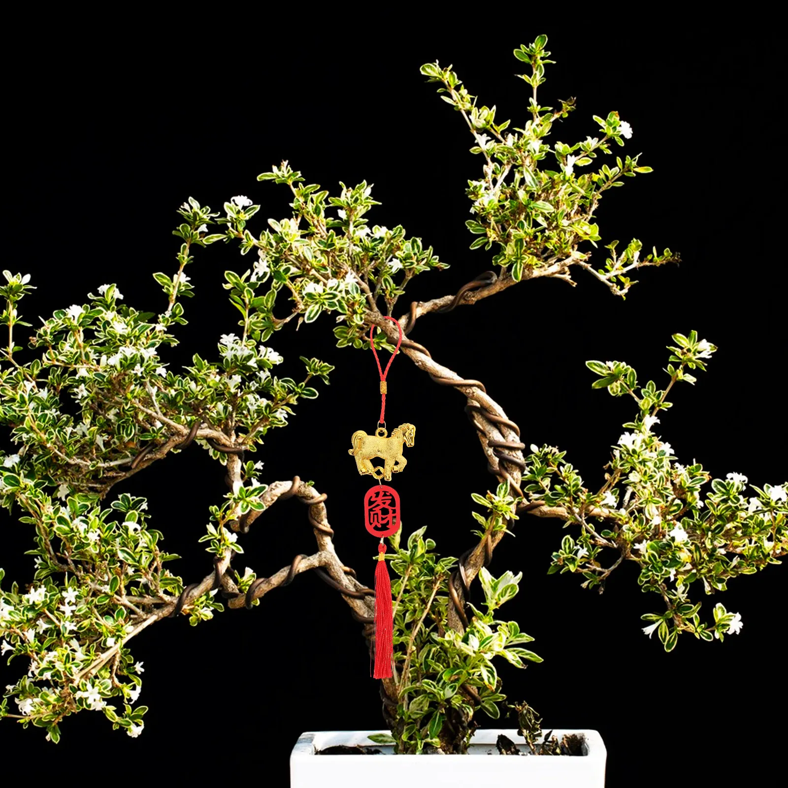 Pendentifs suspendus du Nouvel An lunaire, décorations de bonsaï en forme de cheval, ornements de fête à la maison de style chinois, symbole de prospérité, 6 pièces