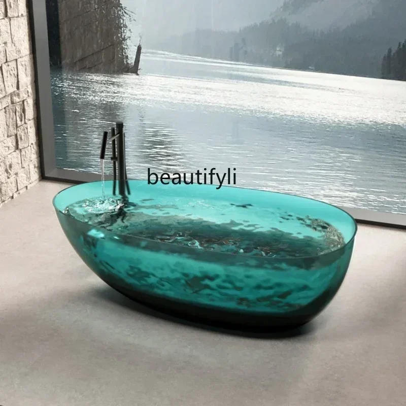 

Transparent color resin goose egg-shaped bathtub Household independent integrated crystal bathtub