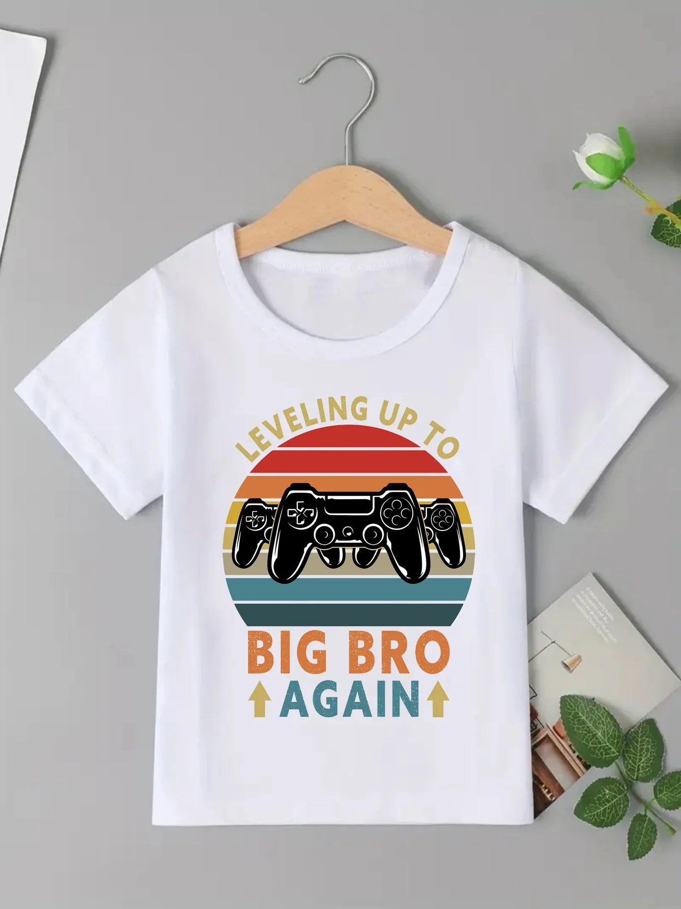 Kids Clothes Retro Leveling Up To Big Bro Again Game Consoles Prinetd T Shirt Boys Pregnancy Announcement T-Shirt Toddler Shirt