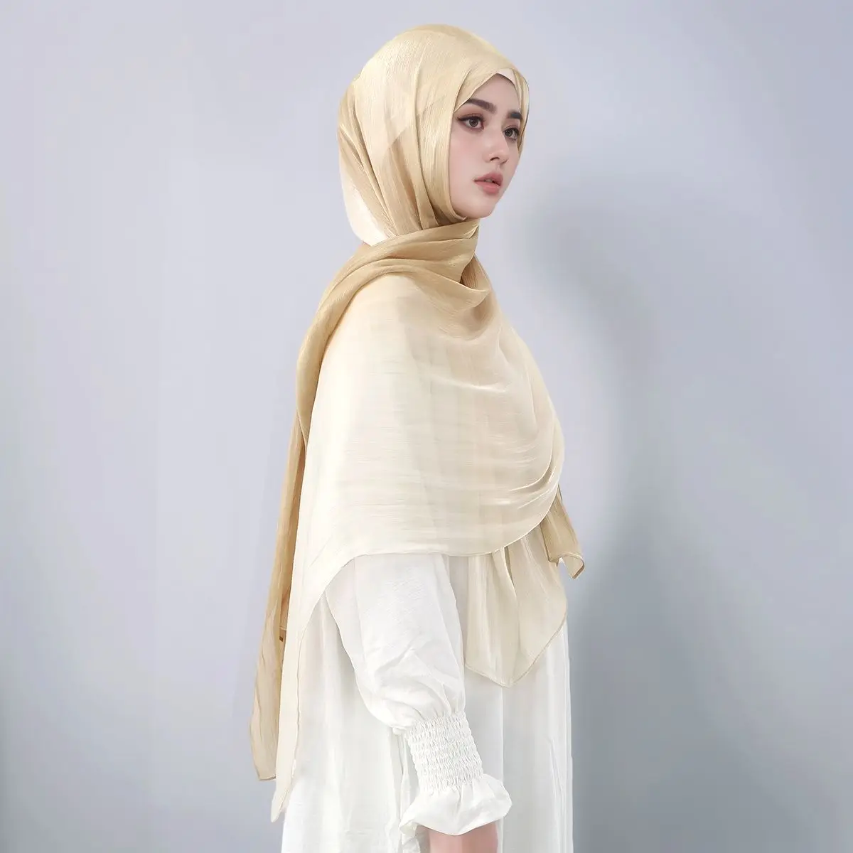 Gradient Twinkle Silk Hijab Scarf Muslim Women Hijab Plain Head Wraps Headscarf Shimmer Islam Turban Ramadan Head Cover 180*70cm view 2