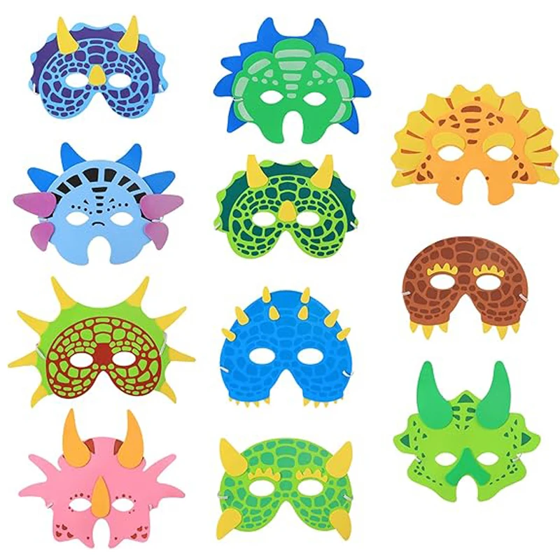 10PCS EVA Foam Dinosaur Mask for Kids Boys Girls Birthday Party Supplies Novelty Funny Masquerade Halloween Costume Props