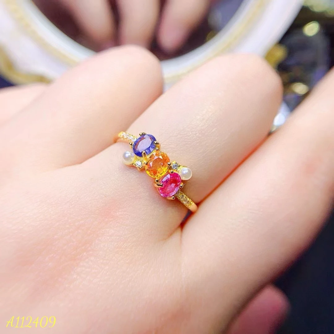 

Fine Jewelry Natural High Clarity Colored Sapphire Women's Ring S925 Pure Silver Exquisite Inlaid Support Testing