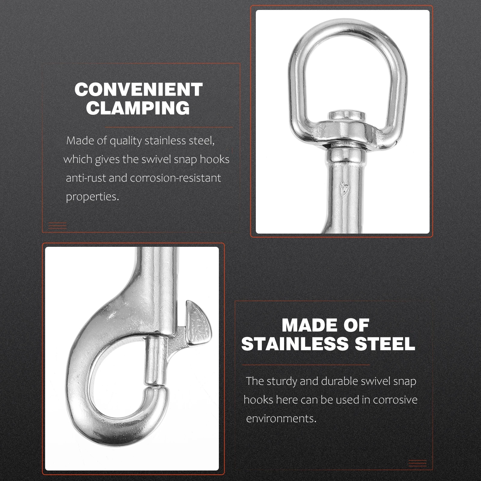 

2pcs Stainless Steel 316 Black Electroplated Swivel Snap Hooks Diving Accessories Quick Release Pet Leash Clips Oval Eye Spring