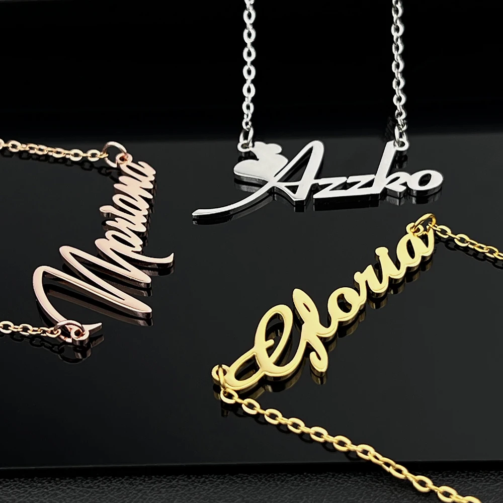 Colgante personalizado con tu nombre para mujer, collar de acero inoxidable, placa de identificación personalizada, accesorios de joyería, envío directo