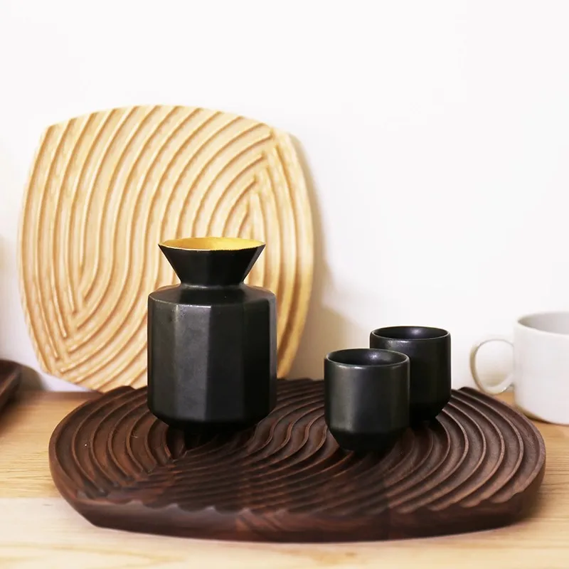 

Japanese Style Light luxury Household use Black Walnut Solid Wood Heat Insulation Plate Advanced Storage Decoration Tea Tray