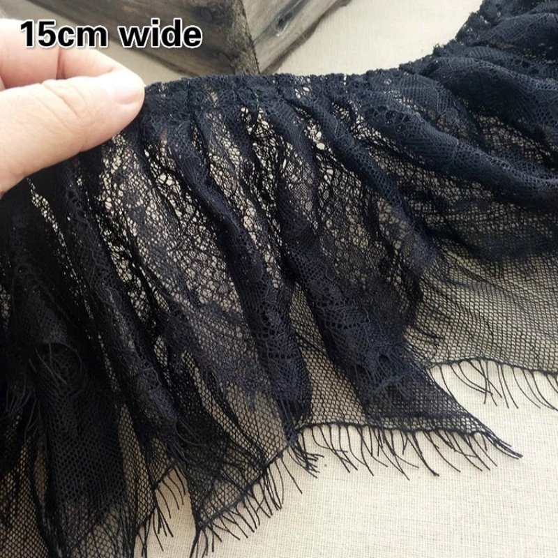 Black Widened Double Pleated Eyelashes Tulle Lace DIY Ladies Girls Children's Clothing Skirt Cuffs Convenient Sewing Trend Trim