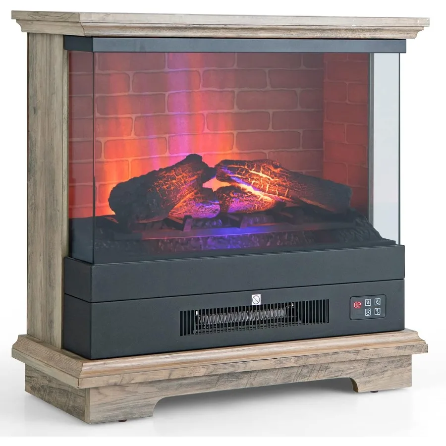 

27 Inch Freestanding Electric Fireplace Heater with 1400W Heating Power 3Level Realistic Flame Effect Thermostat Control 0.56H