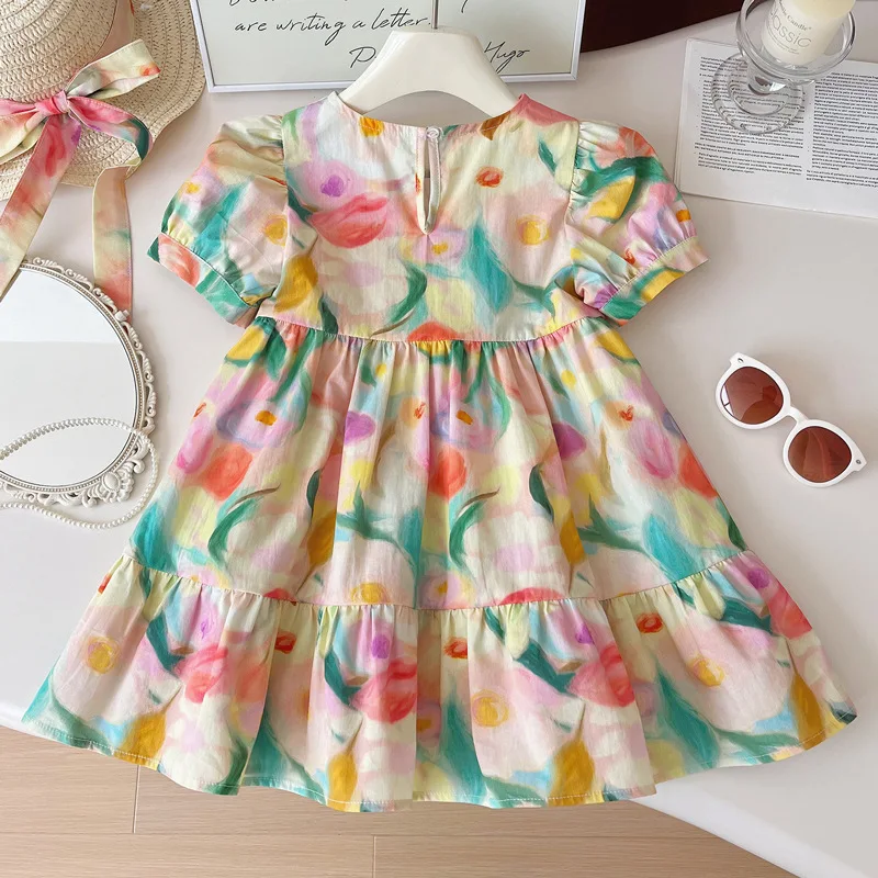 Girls' Summer Dress2024New Children's Girl Short Sleeve Princess Dress Fashion Baby Cotton Skirt