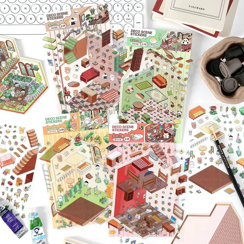 2.5D DIY Cartoon Landscape Sticker House Theme Pocket Cabin Scene Game Stickers Christmas Gift For