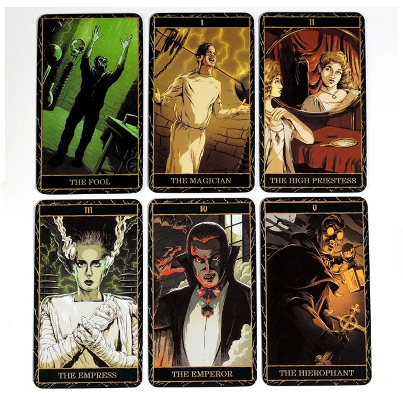 Neueste 78-teilige Karten Universal Monsters Tarot Deck 10,5 * 6,3 cm bringt den gruselige Geist der klassischen Filmmonster an Tarot-Lesungen
