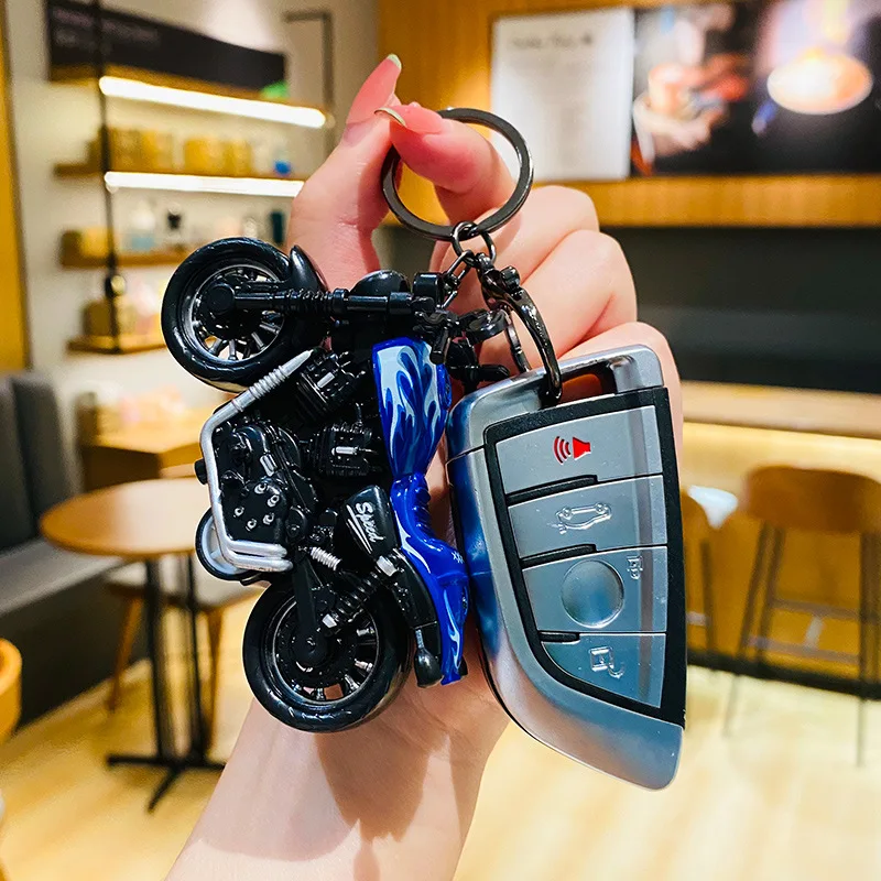 Creative Cool Mini Simulation Motorcycle Keychain Cartoon Key Chain Ring Holder Bag Pendant Model Toy Small Gift for Friend