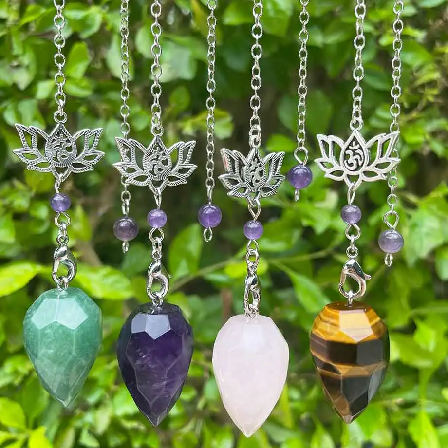 Natural Stone Crystal Pendulums for Divination Dowsing Reiki Tiger Eye Pink Clear Quartz Healing Yoga OM Spiritual Pendulos x229