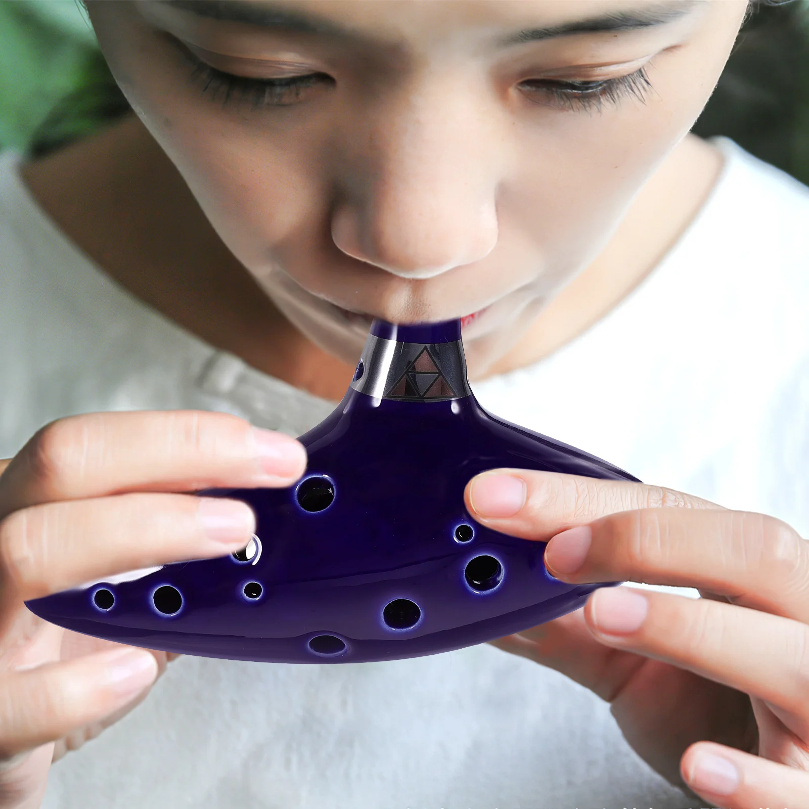 

12 Holes Alto C Ocarina Flute 59x37x18cm Blue Ceramic Instrument with Adjustable Lanyard for Music Lovers Collectors