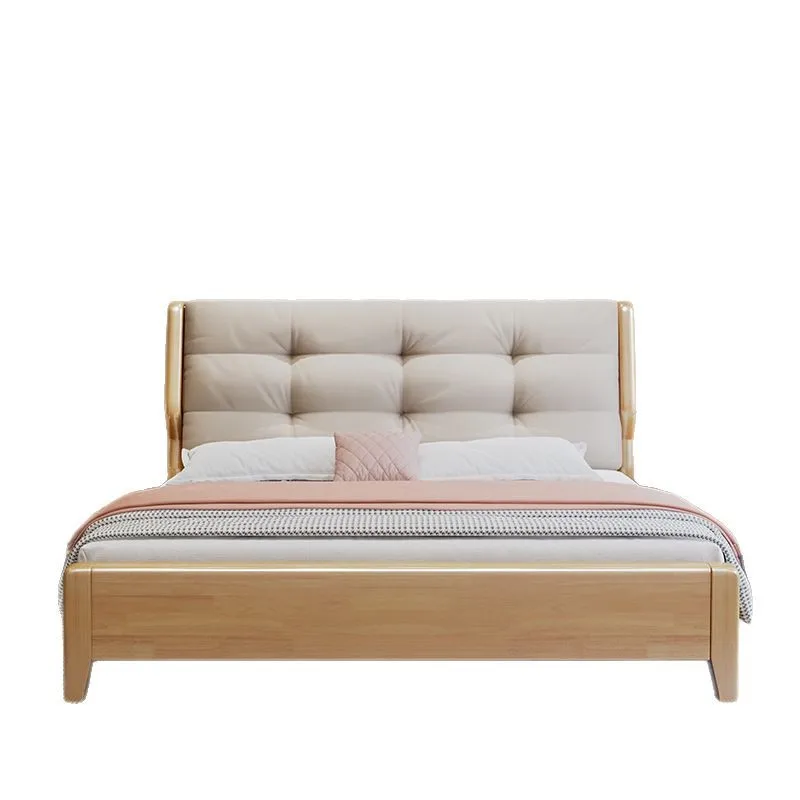 

Nordic solid wood soft cloud bed, Japanese master bedroom 1.8m double bed, log 1.2 single, wabi sandy wind