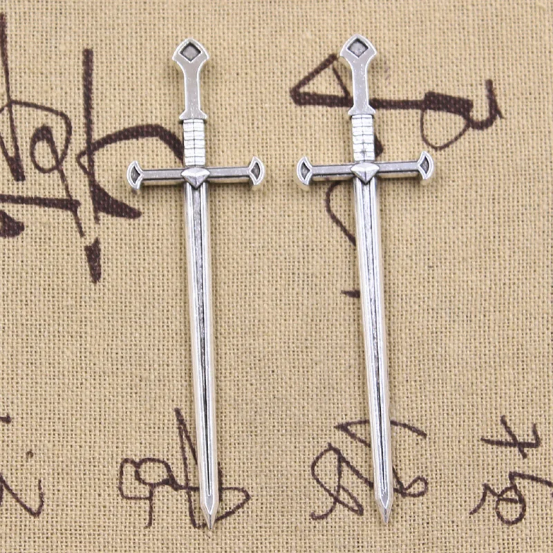 6pcs Charms Knight Sword Fencing Sword Antique Silver Color Pendants DIY Crafts Making Findings Handmade Tibetan Jewelry