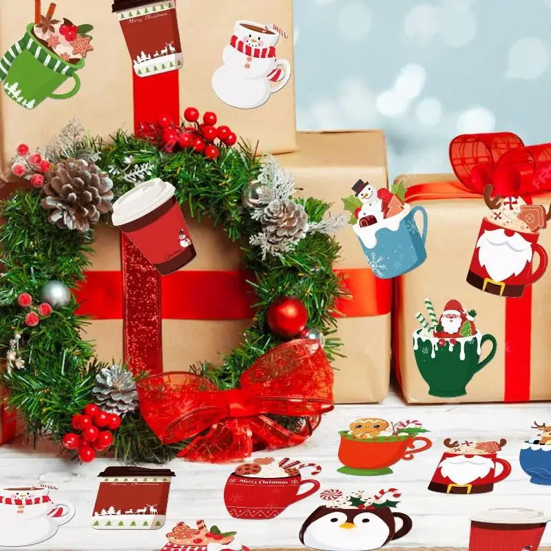12 Kerst Theekopje Notitieblok Set Kerstman Elanden Thema Kladblok Festival Stickers Sticky Notes Kerst Sticky Notebook Geschenken