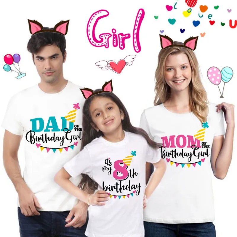 Girls Birthday Party Family Matching Clothes Mother Father Daughter Outfits T-shirt Parent-child Summer T Shirt Short Sleeve Top