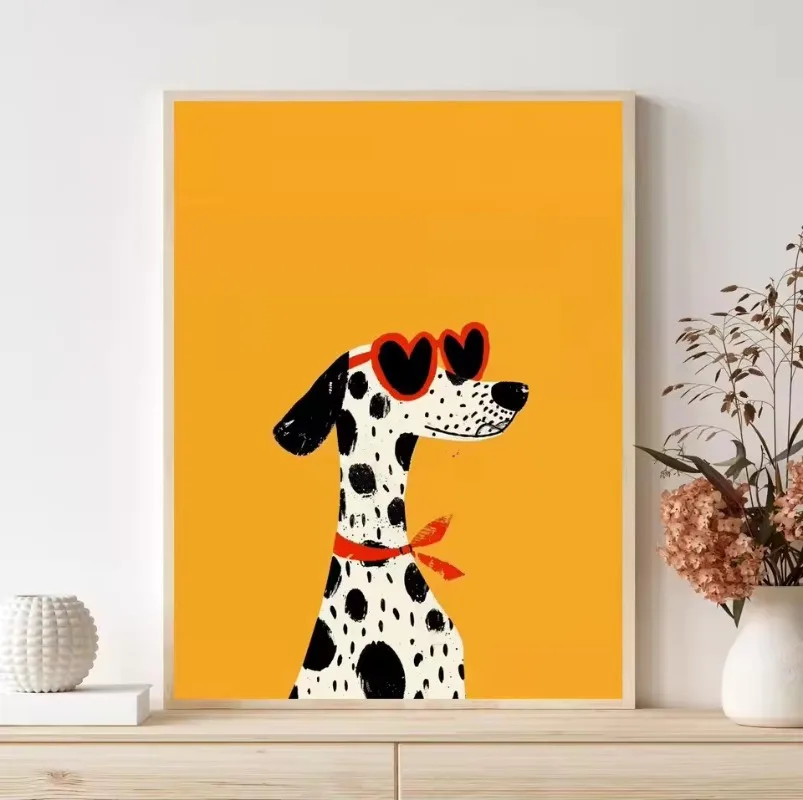 Colorful Cartoon Dog Illustrations Poster Canvas Paintings Cute Animal Nordic Wall Art Pictures Kindergarten Home Decor No Frame view 5