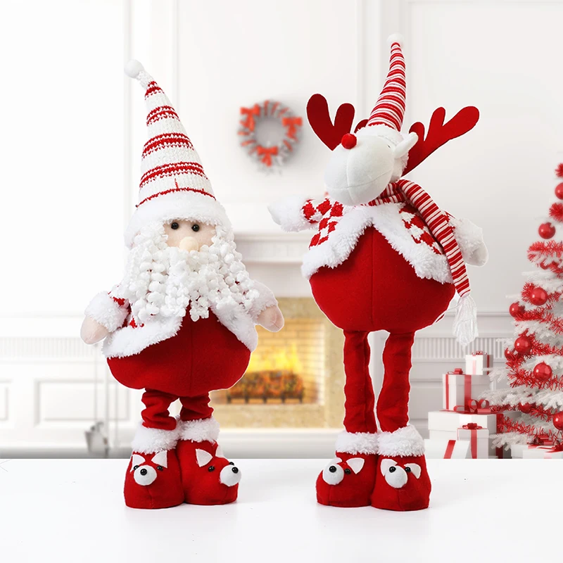 

Christmas Red And White Santa Claus Standing Telescopic Dolls Snowman Elk Doll Decor Xmas Navidad Noel New Year 2025 Home Decor