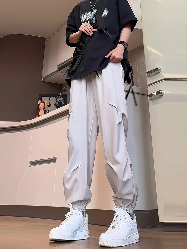 

Silver ey Ice Silk Qui Dry Men's Summer Thin Leg Lengthening Workwear Trousers Sports American Paratrooper Pants
