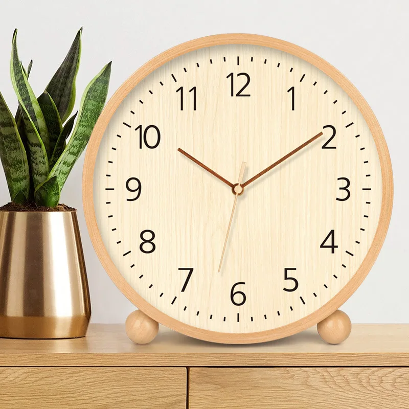 8/10 Inch Solid Wood Desk Clock Log Pendulum Ball Three-Dimensional Solid Wood Numbers Living Room Decoration Clock