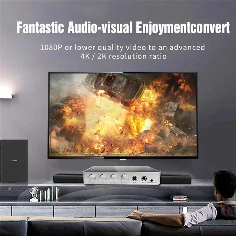 

Dependable-KM200 Karaoke Dual Mixer Microphone Input Volume Adjustment For Stage KTV Room-US Plug