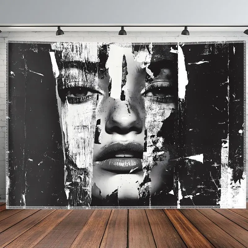 VIKAMA Black and White Tear Portrait Art Abstract Tapestry Background Hanging Cloth Trendy Cool Wall Decoration Room Decoration