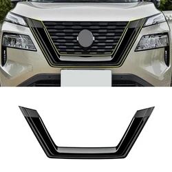 For Nissan Rogue X-Trail T33 2021-2023 Glossy Black Front Center Grill Grille Decorative Frame Trim ABS Car Accessories 1pcs