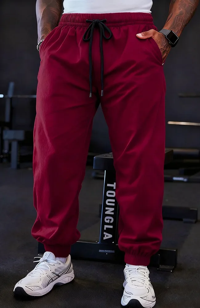 Spring and Autumn Men's Outdoor Sports Lightweight Stretch Pure-Color Training Pants, Fashionable Sports Loose-Cuffed Long Pants