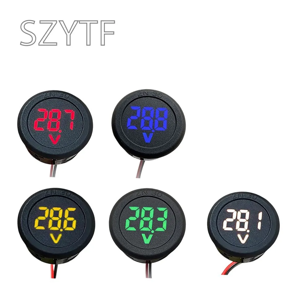 DC 4-100V LED Digital Display Circular Two-wire Voltmeter DC Digital Voltmeter Head Display Reverse Connection Protection Tools