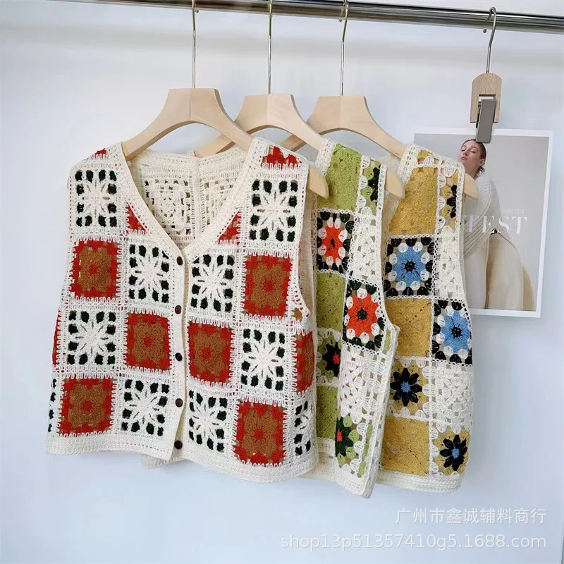 

Ретро-жилет из сетчатой ткани с разноцветным цветочным узором для женщин, многослойный топ с эффектом многослойности