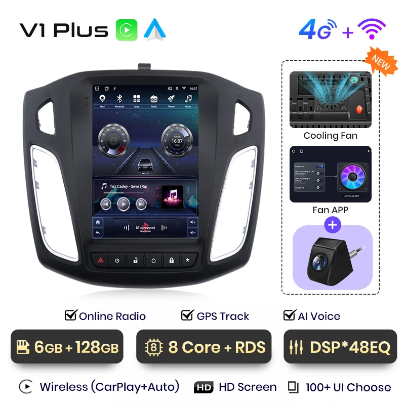 Junsun 9.7 ''Voor Tesla Stijl Draadloze Carplay Android Auto Radio Voor Ford Focus MK3 2012-2017 4G DSP Multimedia Navigatie