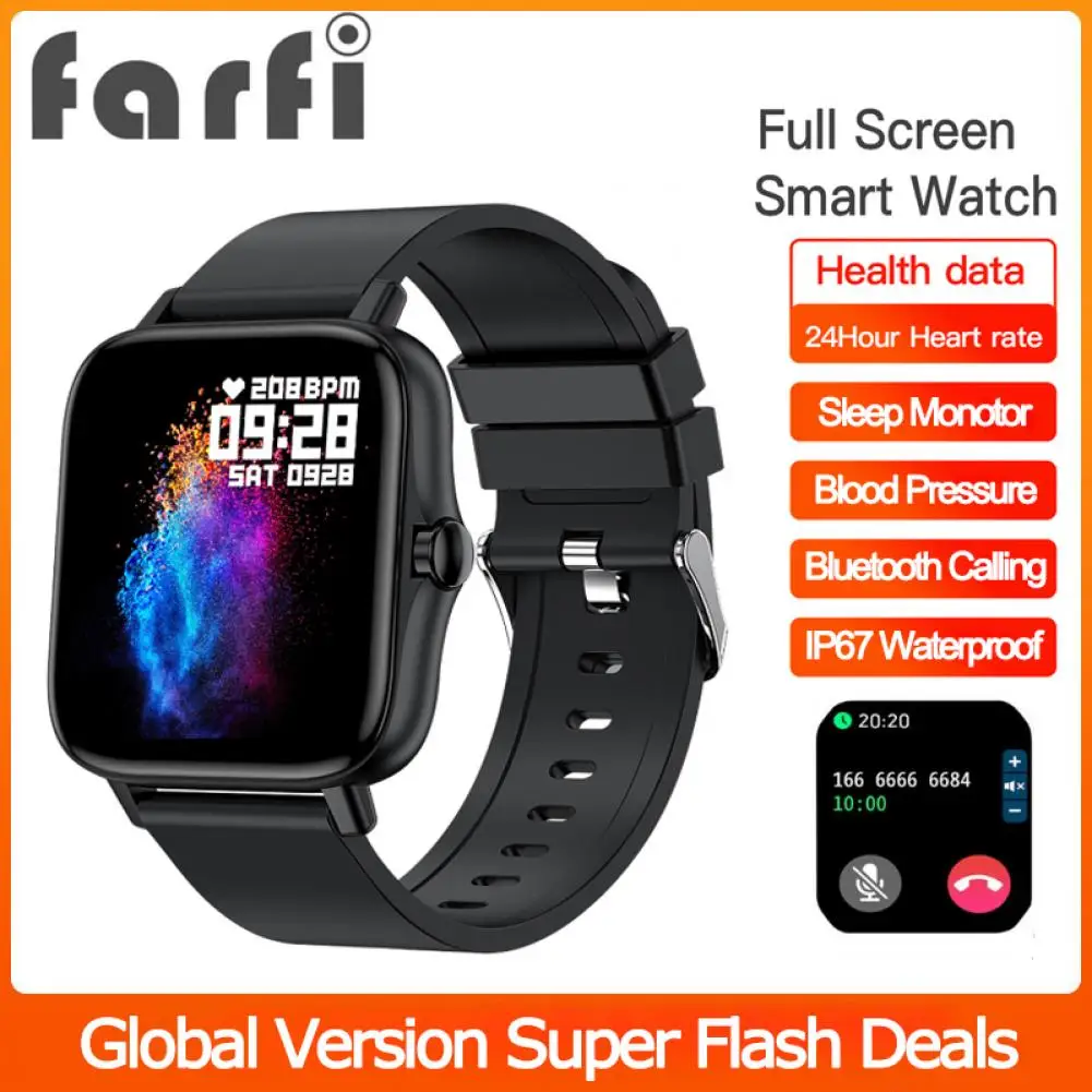 

Farfi Bluetooth Call Smart Watch Multi-language Health Monitoring IP67 Waterproof 1.7 Inch Full Touch Screen Sport Wirstwatch